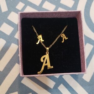 FREE as add on. LIMITED TIME. Gold Initial 'A' Necklace and Earring Set
